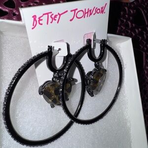Betsey Johnson Black and Gold Heart Hoop Earrings